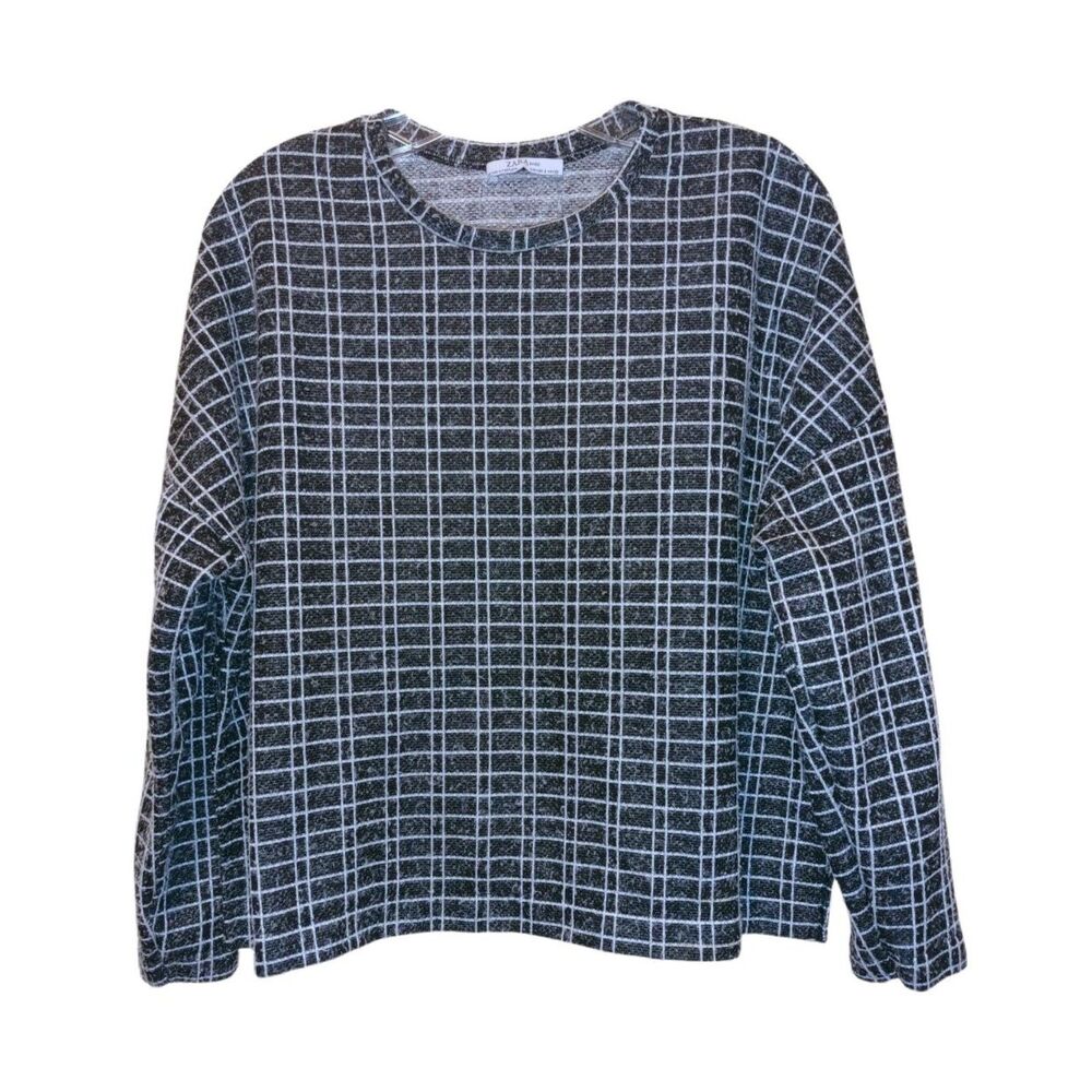 Zara Basic Black with White Lines Belted Pullover Sweater Size S Oversized Comfy